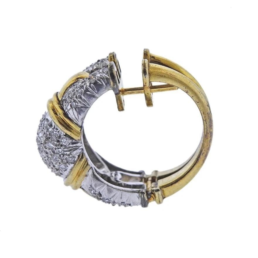 1.30 CARAT I-SI1 DIAMOND 14 KARAT YELLOW GOLD DUAL TONE C-HOOP EARRING (1 of 1)