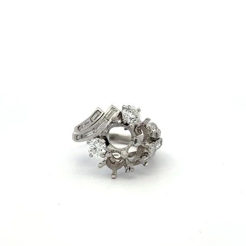 PLATINUM SEMI MOUNT RING WITH 2.1 CARAT DIAMOND FITS 7.25X7.15MM CENTER STONE: PLATINUM SEMI MOUNT RING WITH 2.1 CARAT DIAMOND FITS 7.25X7.15MM CENTER STONE Detailed Description: This vintage platinum semi-mount ring is a statement piece for the urban trendsetter. Featuring a st