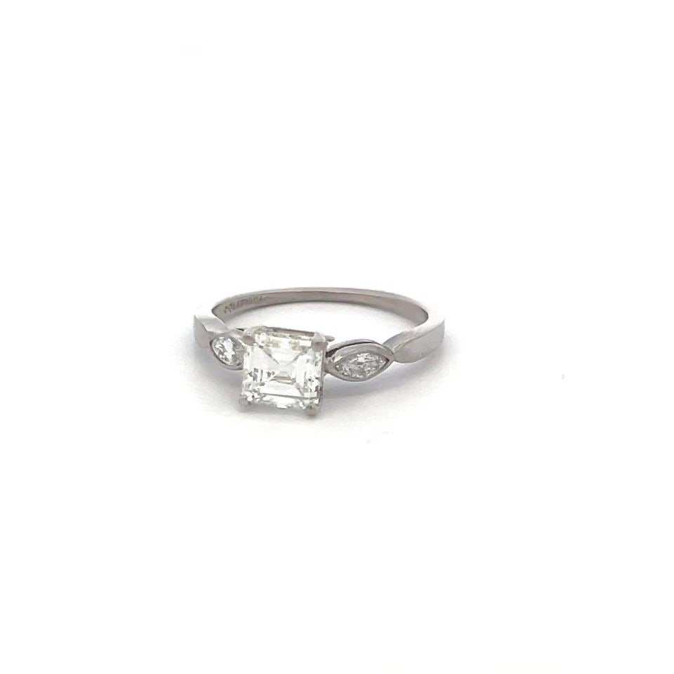 0.95 CARAT ASSCHER CUT I VS AND MARQUIS SHAPE DIAMOND PLATINUM ENGAGEMENT RING (1 of 1)