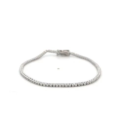 VINTAGE 14K WHITE GOLD TENNIS BRACELET WITH 0.9 CARAT ROUND H VS DIAMONDS: VINTAGE 14K WHITE GOLD TENNIS BRACELET WITH 0.9 CARAT ROUND H VS DIAMONDS PRODUCT DESCRIPTION Video: Video Link Detailed Description: Vintage 14K White Gold Tennis Bracelet, 0.9 Carat Diamond, H-VS DE