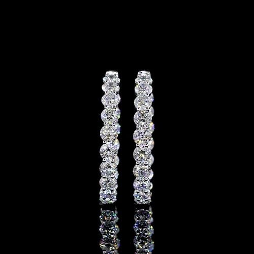 LAB-GROWN 7.46 CARAT ROUND E-F-VS1 DIAMOND 14K WHITE GOLD HOOPS EARRINGS (1 of 2)
