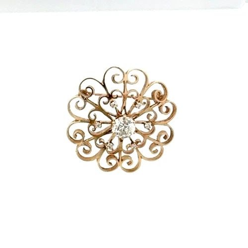 1.08 CARAT OLD EUROPEAN CUT K I2 DIAMOND 14K YELLOW GOLD PIN (1 of 2)