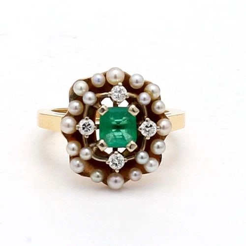 C.D PEACOCK 0.50 CARAT EMERALD 0.04 CARAT DIAMOND 14K YG COCKTAIL RING (1 of 2)
