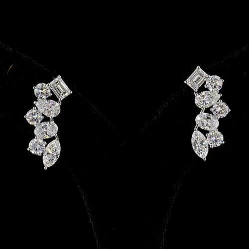 LAB-GROWN 5.99 CARAT PEAR E-F-VS DIAMOND 14K WHITE GOLD CRAWLER EARRINGS (1 of 2)