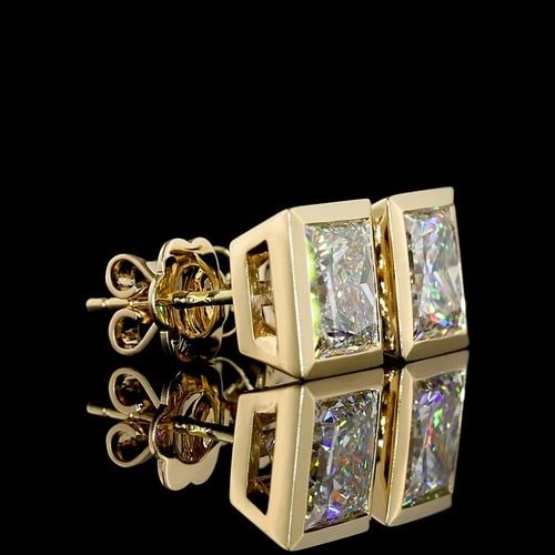 LAB-GROWN 4.64 CARAT PRINCESS E-F-VVS2 DIAMOND 14K YELLOW GOLD STUDS EARRINGS (1 of 2)