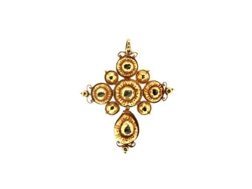 ANTIQUE 20K YELLOW GOLD PENDANT WITH 0.45 CARAT ROSE CUT BLACK DIAMONDS 10.2G: ANTIQUE 20K YELLOW GOLD PENDANT WITH 0.45 CARAT ROSE CUT BLACK DIAMONDS 10.2G ANTIQUE 20K YELLOW GOLD PENDANT WITH 0.45 CARAT ROSE CUT BLACK DIAMONDS 10.2G PRODUCT DESCRIPTION Detailed Description: Il