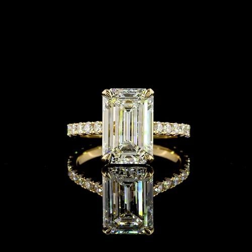 LAB-GROWN 4.86 CARAT EMERALD E-F-VVS2 DIAMOND 18K YELLOW GOLD HIDDEN HALO RING (1 of 2)