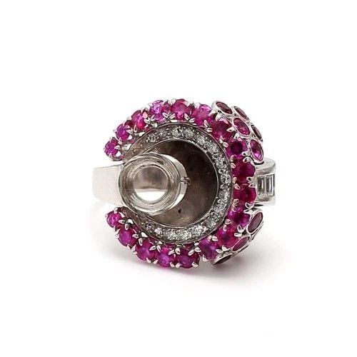 3.00 CARAT RUBY 0.15 CARAT ROUND DIAMOND 14 KARAT WHITE GOLD SEMI MOUNT RING (1 of 2)