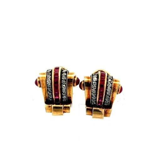 1.60CT RUBY & 0.36CT ROUND BRILLIANT DIAMOND CLIP-ON EARRINGS IN 14K GOLD (I VS) (1 of 2)