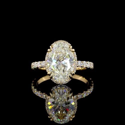 LAB-GROWN 3.88 CARAT OVAL E-F-VVS1 DIAMOND 14K YELLOW GOLD HALO RING: LAB-GROWN 3.88 CARAT OVAL E-F-VVS1 DIAMOND 14K YELLOW GOLD HALO RING Title: High-quality Brand-New Echo Friendly Elegant Lab-Grown 3.88 Carat Oval E-F-VVS1 Diamond 14K Yellow Gold Halo Ring Video Link