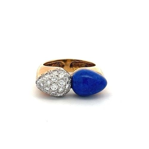 18K YG COCKTAIL RING WITH 0.5 CARAT ROUND G SI DIAMONDS & 1 CARAT LAPIS LAZULI (1 of 2)