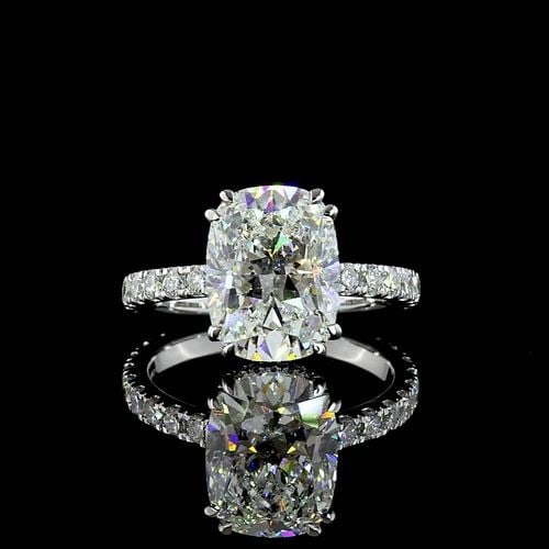 LAB-GROWN 4.76 CARAT CUSHION BRILLIANT E-F-VVS2 DIAMOND 14K WG HIDDEN HALO RING: LAB-GROWN 4.76 CARAT CUSHION BRILLIANT E-F-VVS2 DIAMOND 14K WG HIDDEN HALO RING PRODUCT DESCRIPTION Title: High-quality Brand-New Echo Friendly Elegant Lab-Grown 4.76 Carat Cushion Brilliant E-F-VVS2 
