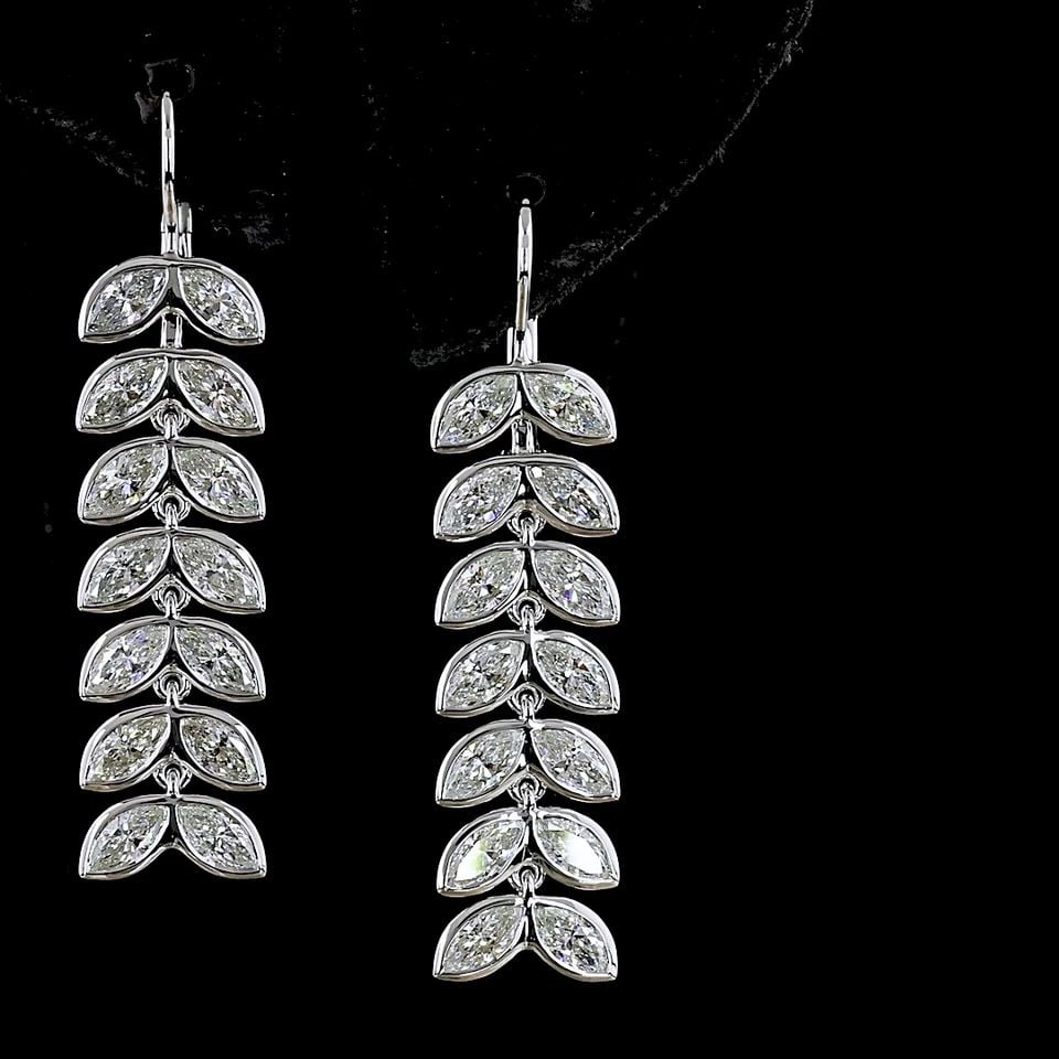 LAB-GROWN 3.32 CARAT MARQUISE E-F-VS2 DIAMOND 14K WHITE GOLD HANGING EARRINGS (1 of 1)
