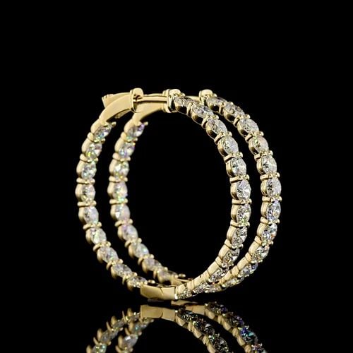 LAB-GROWN 5.18 CARAT ROUND E-F-VS1 DIAMOND 14K YELLOW GOLD HOOPS EARRINGS: LAB-GROWN 5.18 CARAT ROUND E-F-VS1 DIAMOND 14K YELLOW GOLD HOOPS EARRINGS Title: High-quality Brand-New Echo Friendly Elegant Lab-Grown 5.18 Carat Round E-F-VS1 Diamond 14K Yellow Gold Hoops Earrings 