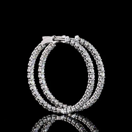 LAB-GROWN 3.84 CARAT ROUND E-F-VS DIAMOND 14K WHITE GOLD HOOPS EARRINGS: LAB-GROWN 3.84 CARAT ROUND E-F-VS DIAMOND 14K WHITE GOLD HOOPS EARRINGS Title: High-quality Brand-New Echo Friendly Elegant Lab-Grown 3.84 Carat Round E-F-VS Diamond 14K White Gold Hoops Earrings Vide