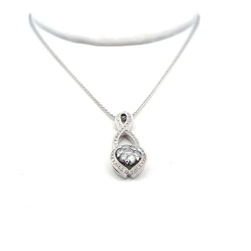 0.90 CARAT ROUND BRILLIANT H VS2 DIAMOND 18 KARAT WHITE GOLD PENDANT NECKLACE (1 of 2)