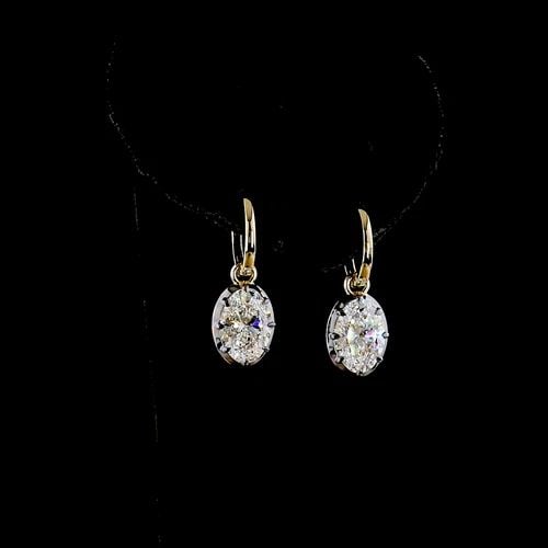 LAB-GROWN 4.09 CARAT OVAL E-F-VS1 DIAMOND 14K YELLOW GOLD HANGING EARRINGS (1 of 2)