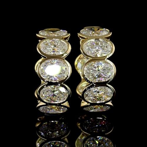 LAB-GROWN 3.45 CARAT OVAL E-F-VS DIAMOND 14K YELLOW GOLD HUGGIES EARRINGS (1 of 2)