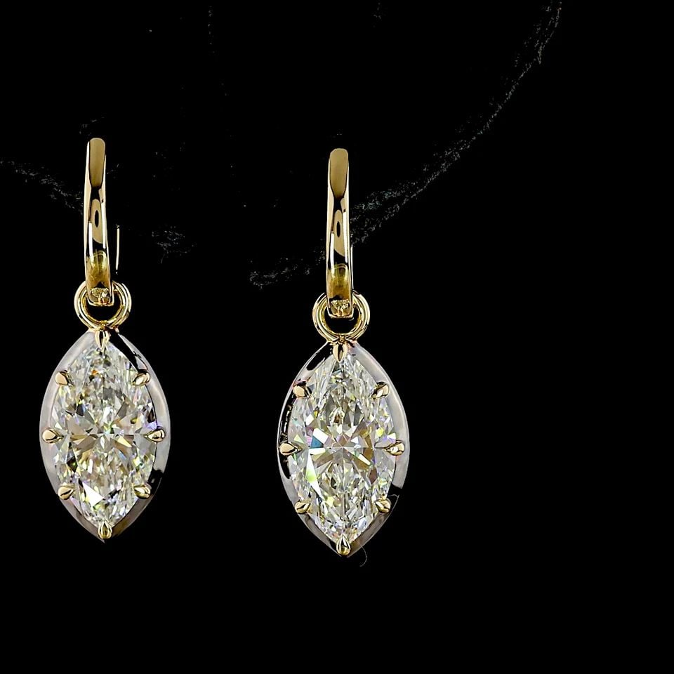 LAB-GROWN 4.13 CARAT MARQUISE E-F-VS1 DIAMOND 14K YELLOW GOLD HANGING EARRINGS: LAB-GROWN 4.13 CARAT MARQUISE E-F-VS1 DIAMOND 14K YELLOW GOLD HANGING EARRINGS Title: High-quality Brand-New Echo Friendly Elegant Lab-Grown 4.13 Carat Marquise E-F-VS1 Diamond 14K Yellow Gold Hanging