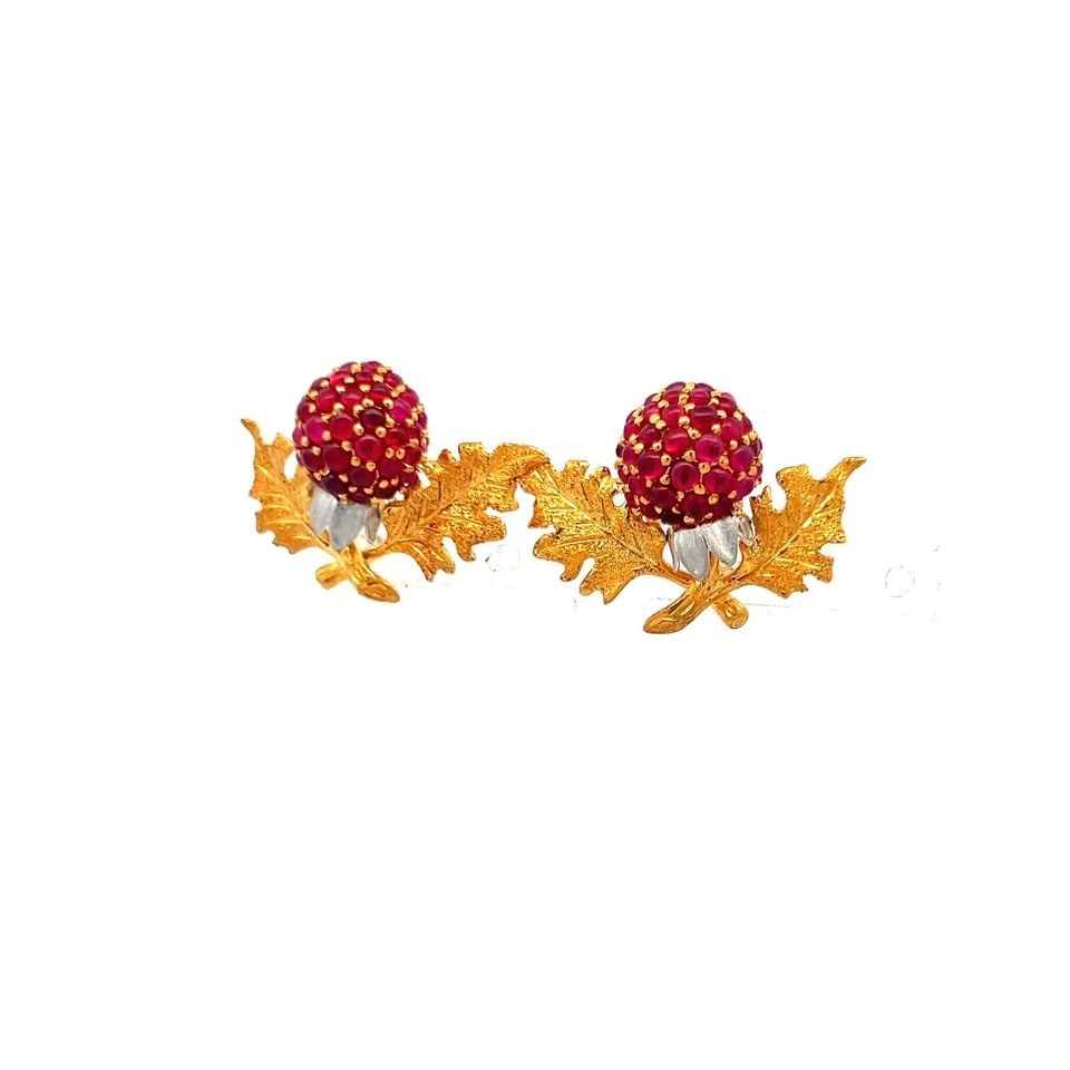 TWO TONE PLATINUM STUD EARRINGS WITH 1.4 CARAT RUBY (1 of 1)