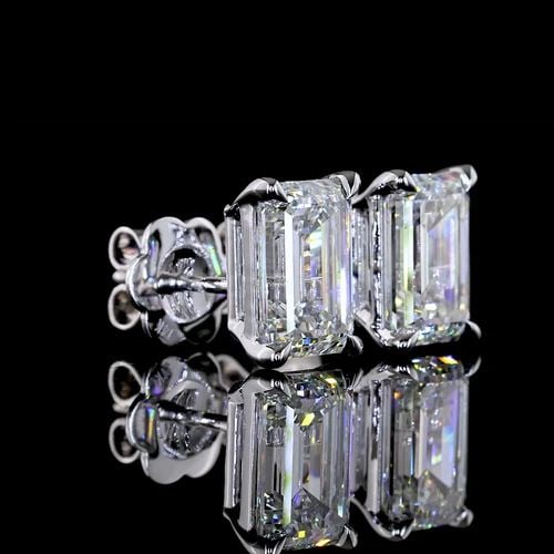 LAB-GROWN 4.52 CARAT EMERALD E-F-VVS1 DIAMOND 14K WHITE GOLD STUDS EARRINGS: LAB-GROWN 4.52 CARAT EMERALD E-F-VVS1 DIAMOND 14K WHITE GOLD STUDS EARRINGS Title: High-quality Brand-New Echo Friendly Elegant Lab-Grown 4.52 Carat Emerald E-F-VVS1 Diamond 14K White Gold Studs Earri