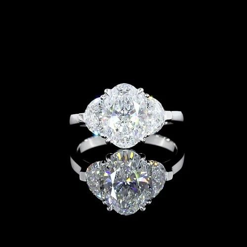 LAB-GROWN 3.02 CARAT OVAL E-F-VS1 DIAMOND 14K WHITE GOLD THREE STONES RING: LAB-GROWN 3.02 CARAT OVAL E-F-VS1 DIAMOND 14K WHITE GOLD THREE STONES RING Title: High-quality Brand-New Echo Friendly Elegant Lab-Grown 3.02 Carat Oval E-F-VS1 Diamond 14K White Gold Three Stones Rin