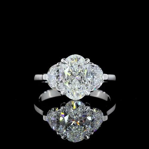 LAB-GROWN 2.95 CARAT OVAL E-F- DIAMOND 14K WHITE GOLD THREE STONES RING: LAB-GROWN 2.95 CARAT OVAL E-F- DIAMOND 14K WHITE GOLD THREE STONES RING Title: High-quality Brand-New Echo Friendly Elegant Lab-Grown 2.95 Carat Oval E-F- Diamond 14K White Gold Three Stones Ring Vide