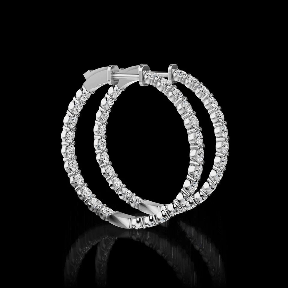 LAB-GROWN 4.34 CARAT ROUND E-F-VS2 DIAMOND 14K WHITE GOLD HOOPS EARRINGS: LAB-GROWN 4.34 CARAT ROUND E-F-VS2 DIAMOND 14K WHITE GOLD HOOPS EARRINGS Title: High-quality Brand-New Echo Friendly Elegant Lab-Grown 4.34 Carat Round E-F-VS2 Diamond 14K White Gold Hoops Earrings Vi