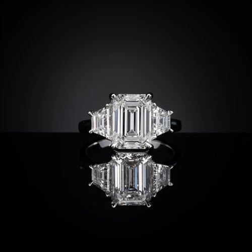 LAB-GROWN 1.6 CARAT EMERALD E-F-VVS2 DIAMOND PLATINUM THREE STONES RING (1 of 2)