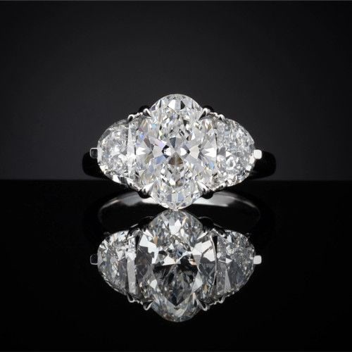 LAB-GROWN 2.74 CARAT OVAL E-F-VVS2 DIAMOND 14K WHITE GOLD THREE STONES RING: LAB-GROWN 2.74 CARAT OVAL E-F-VVS2 DIAMOND 14K WHITE GOLD THREE STONES RING Title: High-quality Brand-New Echo Friendly Elegant Lab-Grown 2.74 Carat Oval E-F-VVS2 Diamond 14K White Gold Three Stones R