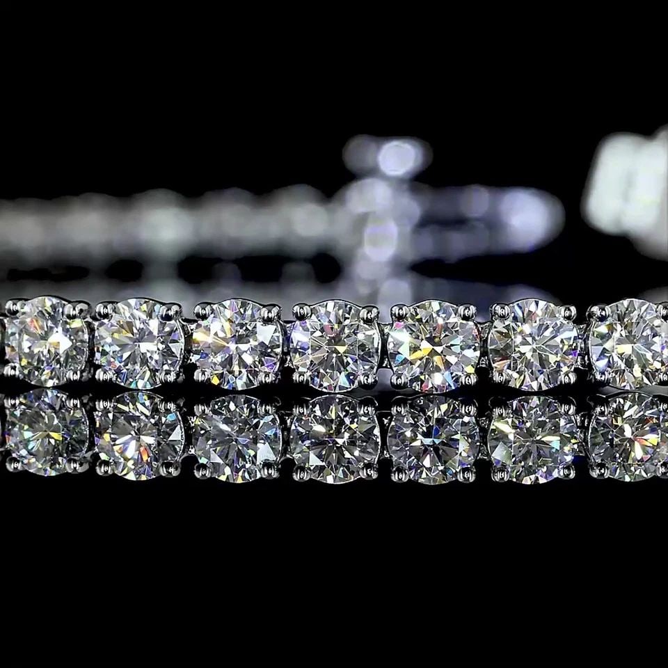 LAB-GROWN 5.38 CARAT ROUND E-F-VS1 DIAMOND SILVER TENNIS BRACELET: LAB-GROWN 5.38 CARAT ROUND E-F-VS1 DIAMOND SILVER TENNIS BRACELET Title: High-quality Brand-New Echo Friendly Elegant Lab-Grown 5.38 Carat Round E-F-VS1 Diamond Silver Tennis Bracelet Video Link: Watc
