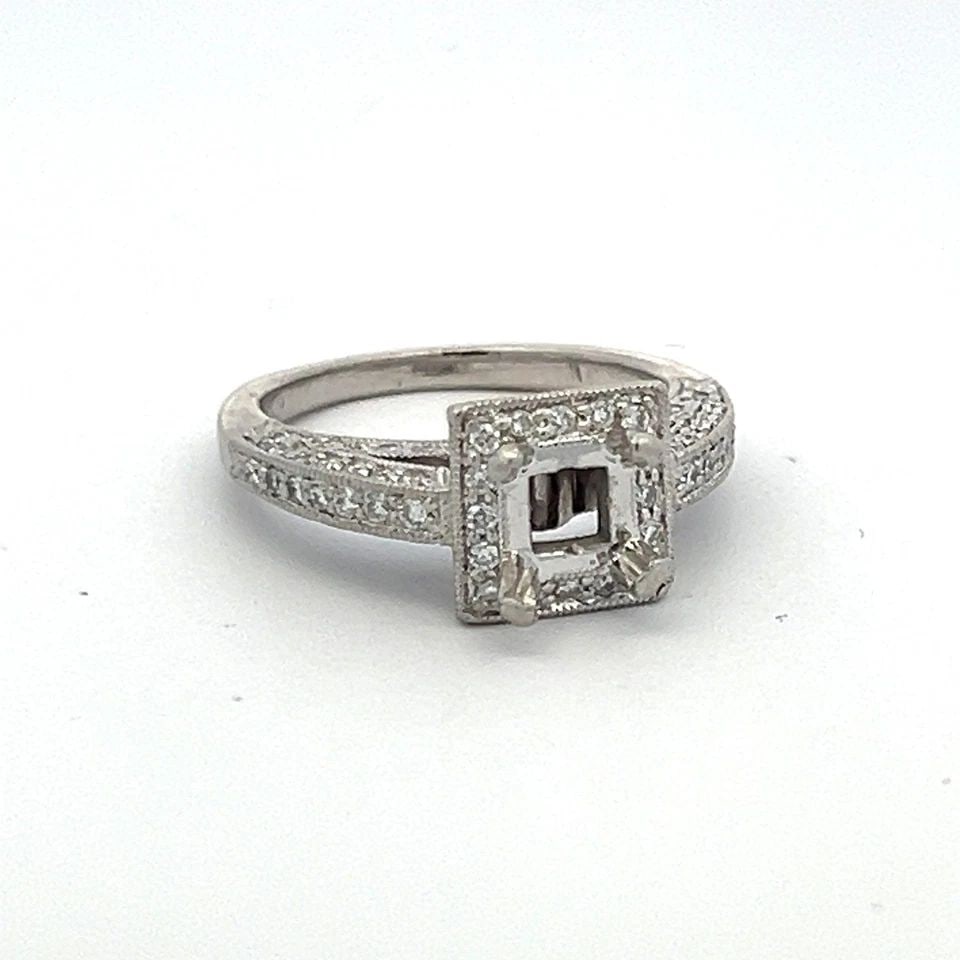 VINTAGE PLATINUM SEMI MOUNT RING H SI DIAMONDS FITS 1.50CT CENTER (1 of 1)
