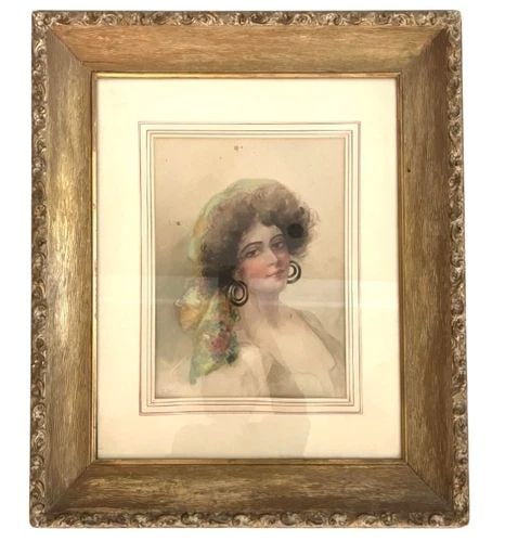 CESARE AUGUSTE DETTI WOMAN’S PORTRAIT PAINTING ARTWORK: CESARE AUGUSTE DETTI WOMAN’S PORTRAIT PAINTING ARTWORK CESARE AUGUSTE DETTI WOMAN’S PORTRAIT PAINTING ARTWORK Cesare Auguste Detti, 1874-1914 - Watercolor on paper - Portrait of a Gypsy woman - Wo