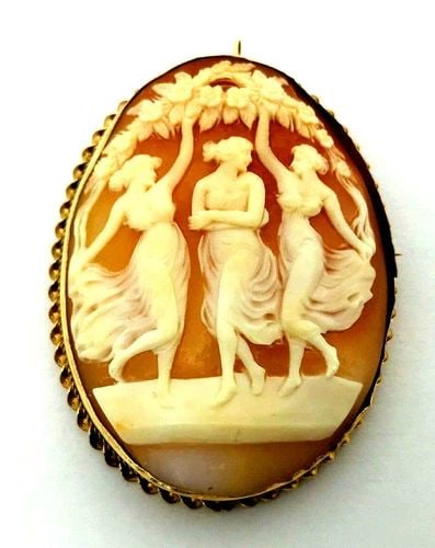 VICTORIAN 14K YELLOW GOLD CAMEO PENDANT PIN: VICTORIAN 14K YELLOW GOLD CAMEO PENDANT PIN Victorian 14k yellow gold cameo pendant/pin Measurements: 3/8" H x 2" W x 2 3/4" L Weight is 27.0 grams In excellent condition; wear consistent with age and