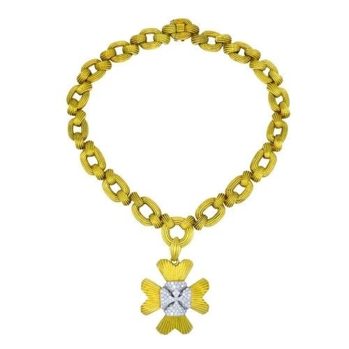 DAVID WEBB NECKLACE SAUTOIR CHAIN OVAL LINKS 18K GOLD PLATINUM DIAMOND BROOCH (1 of 2)