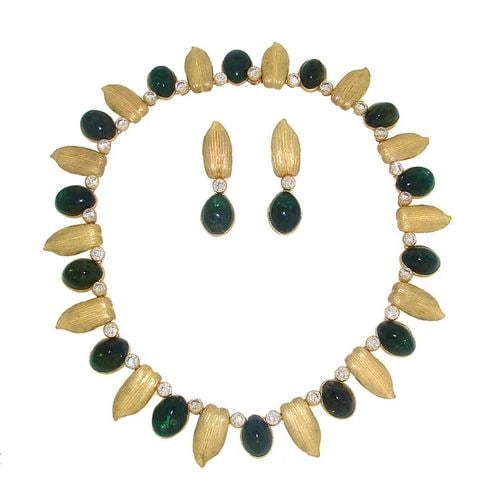 BUCCELLATI VINTAGE NECKLACE EARRINGS SET 18K GOLD DIAMOND TOURMAL ESTATE JEWELRY (1 of 2)