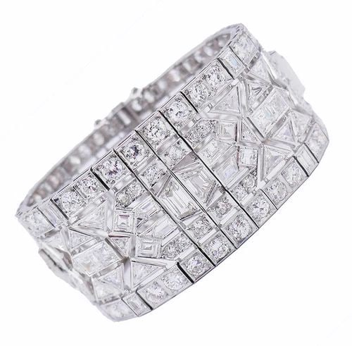 WIDE VINTAGE DIAMOND PLATINUM BRACELET ART DECO REVIVAL ESTATE JEWELRY (1 of 2)