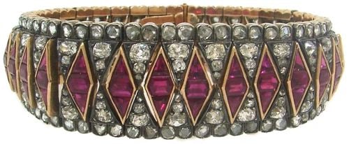 ANTIQUE RUBY DIAMOND ROSE GOLD BRACELET VICTORIAN 1890S MARKED ET: ANTIQUE RUBY DIAMOND ROSE GOLD BRACELET VICTORIAN 1890S MARKED ET VK UITOO Victorian Ruby Diamond Silver Yellow Gold Bracelet Marked "ET" Gorgeous elegant antique bracelet created in Europe in the 189