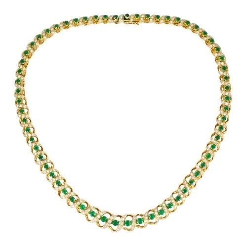 VINTAGE ASPREY & CO. EMERALD NECKLACE 18K GOLD DIAMOND ESTATE JEWELRY: VINTAGE ASPREY & CO. EMERALD NECKLACE 18K GOLD DIAMOND ESTATE JEWELRY VK AOOOO Asprey 18 karat Gold Emerald Diamond Necklace A vintage necklace by Asprey & Co., made of 18k gold, featuring emeralds an