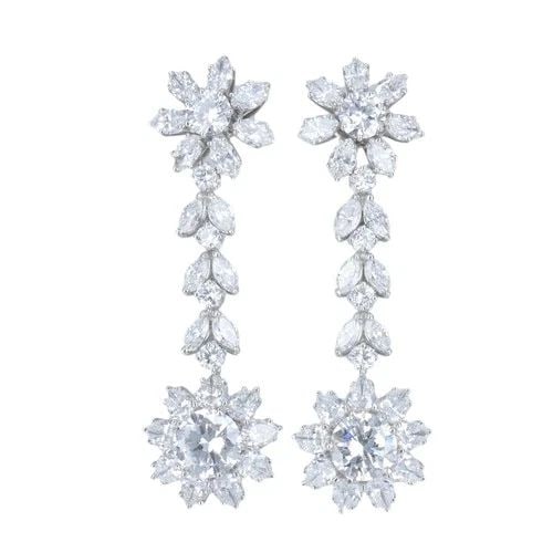 PLATINUM DIAMOND EARRINGS CLUSTER DANGLE EARRINGS ESTATE JEWELRY (1 of 2)