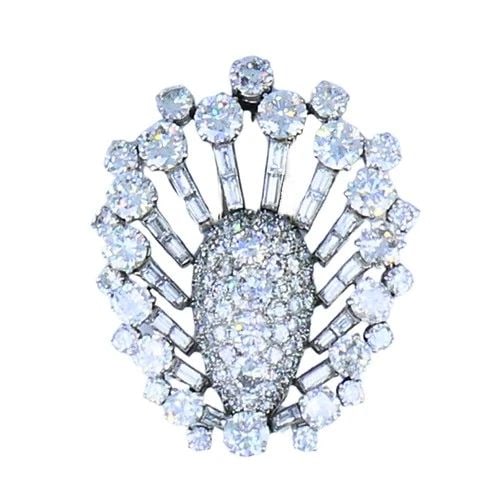 VINTAGE 1950S PLATINUM DIAMOND PEACOCK BROOCH CLIP OLD EUROPEAN BAGUETTE CUT (1 of 2)