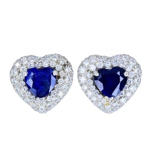 VINTAGE HEART SHAPED EARRINGS PLATINUM DIAMOND HEART CUT SAPPHIRE ESTATE JEWELRY (1 of 2)