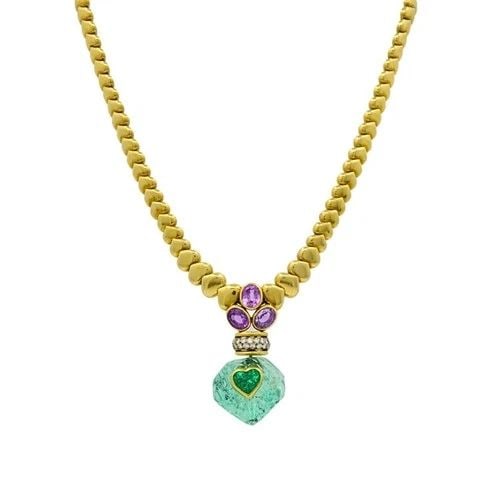 ANDRÉ VASSORT 18K GOLD COLOMBIAN EMERALD HEART NECKLACE SAPPHIRE DIAMOND GIA (1 of 2)