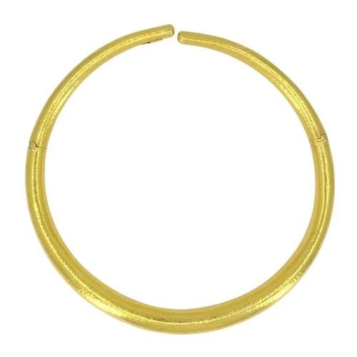 VINTAGE LALAOUNIS GREEK 18K HAMMERED GOLD MECHANICAL COLLAR NECKLACE: VINTAGE GREEK 18K HAMMERED GOLD MECHANICAL COLLAR NECKLACE This vintage Greek collar necklace is crafted in rich 18k yellow gold, weighing 68.5 grams. Designed in a tubular form, the necklace measures