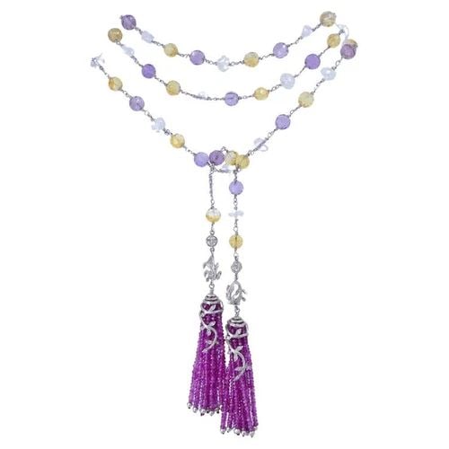 CATHY WATERMAN MULTI COLOR SAPPHIRE PLATINUM NECKLACE ESTATE JEWELRY (1 of 2)