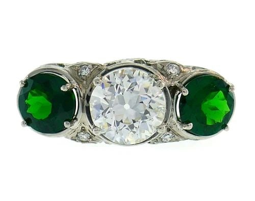 ART DECO EMERALD DIAMOND PLATINUM RING DIAMOND OLD EUROPEAN 1.20-CT GIA I VVS1 (1 of 2)