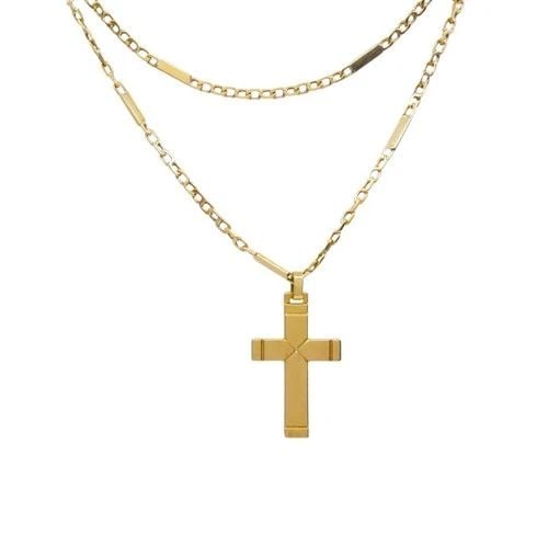 VINTAGE 14K GOLD CROSS PENDANT NECKLACE: Vintage 14k Gold Cross Pendant Necklace ES NOOO Product details: Materials: 14k Gold Weight: Pendant - 9 Grams Chain - 27.2 Grams Measurement: Pendant - 1 11/16" x 1 1/16" Chain - 25" Hallmarks: 14K, 