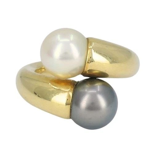 VINTAGE CARTIER TOI ET MOI 18K GOLD PEARL BYPASS RING (1 of 2)