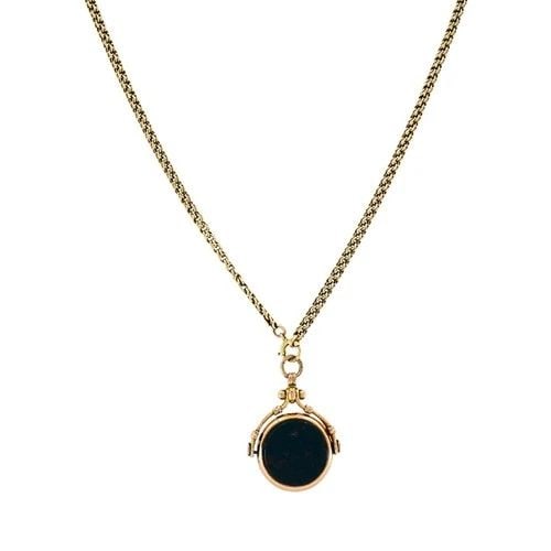 ANTIQUE 9K GOLD CARNELIAN BLOODSTONE PENDANT 14K GOLD CHAIN NECKLACE: ANTIQUE 9K GOLD CARNELIAN BLOODSTONE PENDANT 14K GOLD CHAIN NECKLACE Product details: Materials: 9K Gold, 14k Gold Weight: Chain - 22.6 Grams; Pendant - 7.7 Grams Gemstone: Bloodstone, Carnelian Measu