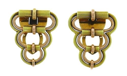 RETRO CARTIER 14K GOLD DOUBLE CLIP PIN BROOCH ESTATE JEWELRY: RETRO CARTIER 14K GOLD DOUBLE CLIP PIN BROOCH ESTATE JEWELRY Retro Cartier 14 karat Yellow and Rose Gold Double Clips Chic and timeless double clips made of 14 karat yellow and rose gold. Measurements